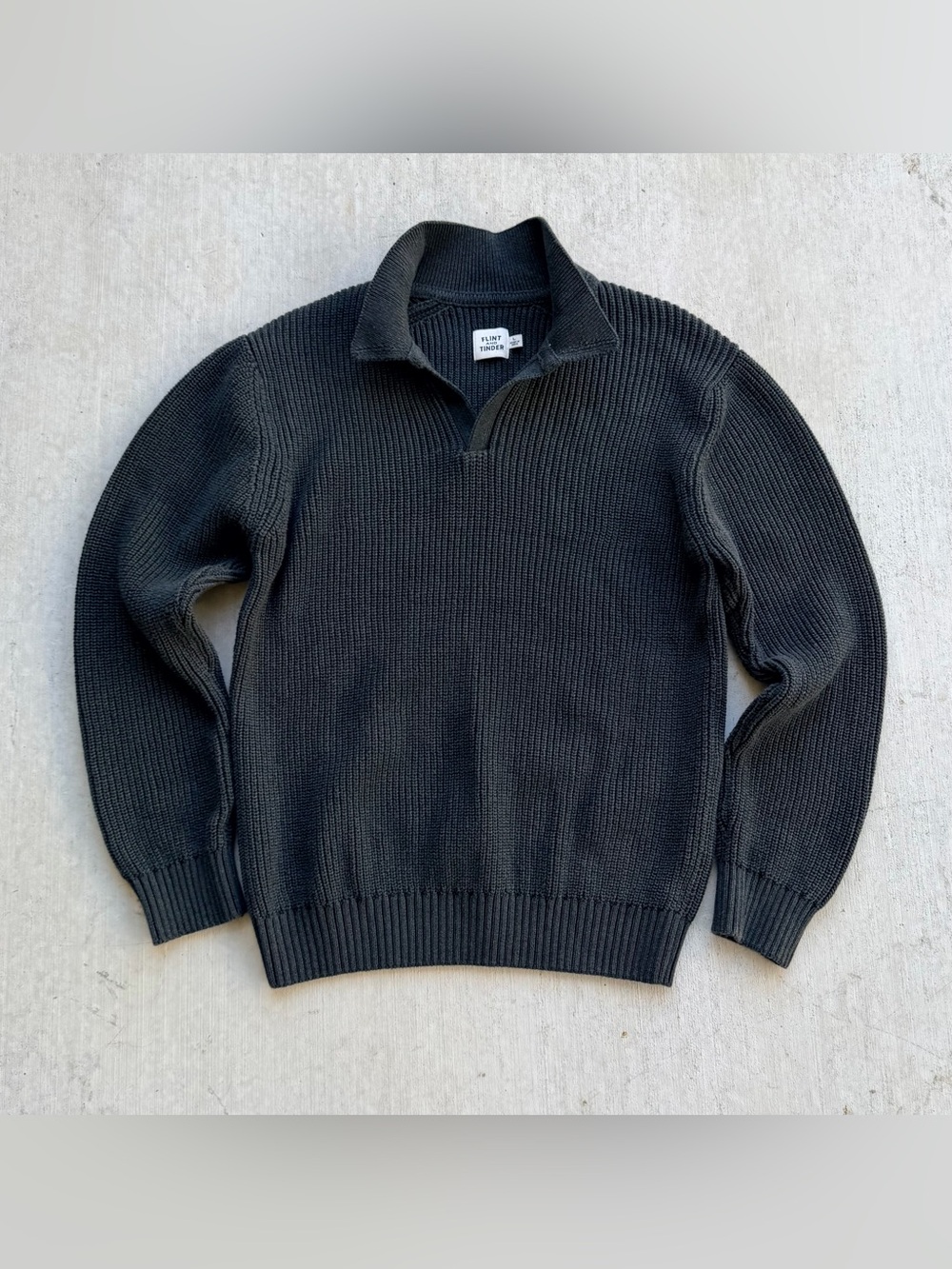 Flint and Tinder Sweate Gray Bolinas Johnny Collar Ribbed Knit Pullover Large